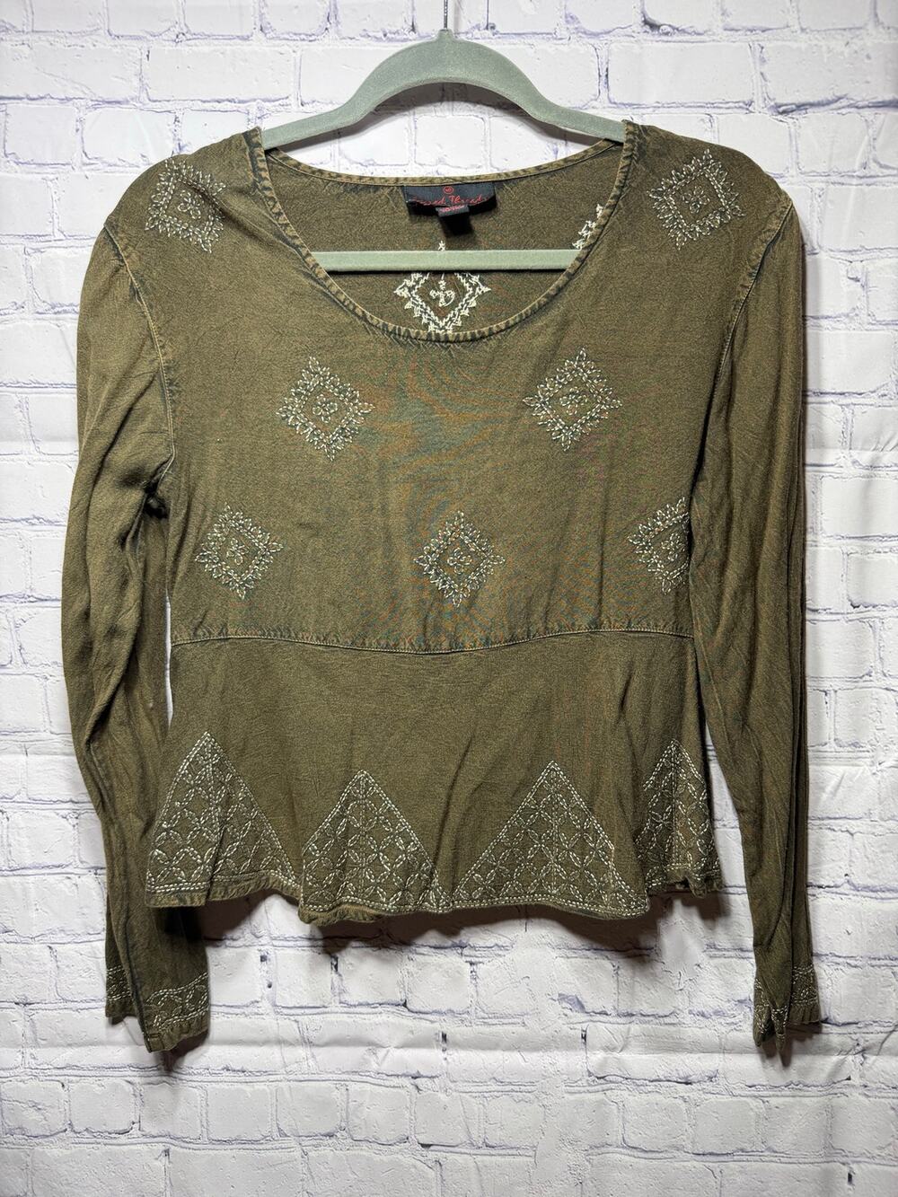 Sacred Threads VTG Womens Embroidered Long Sleeve Top Sz S/M Fairy Grunge